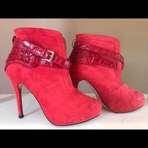 Italian Belvedere Red Crocodile Suede Ankle Boot